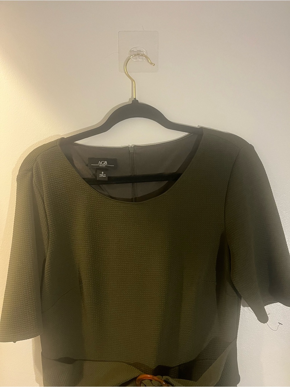AGB Olive Green Short Sleeve Peplum Top with Round Neck